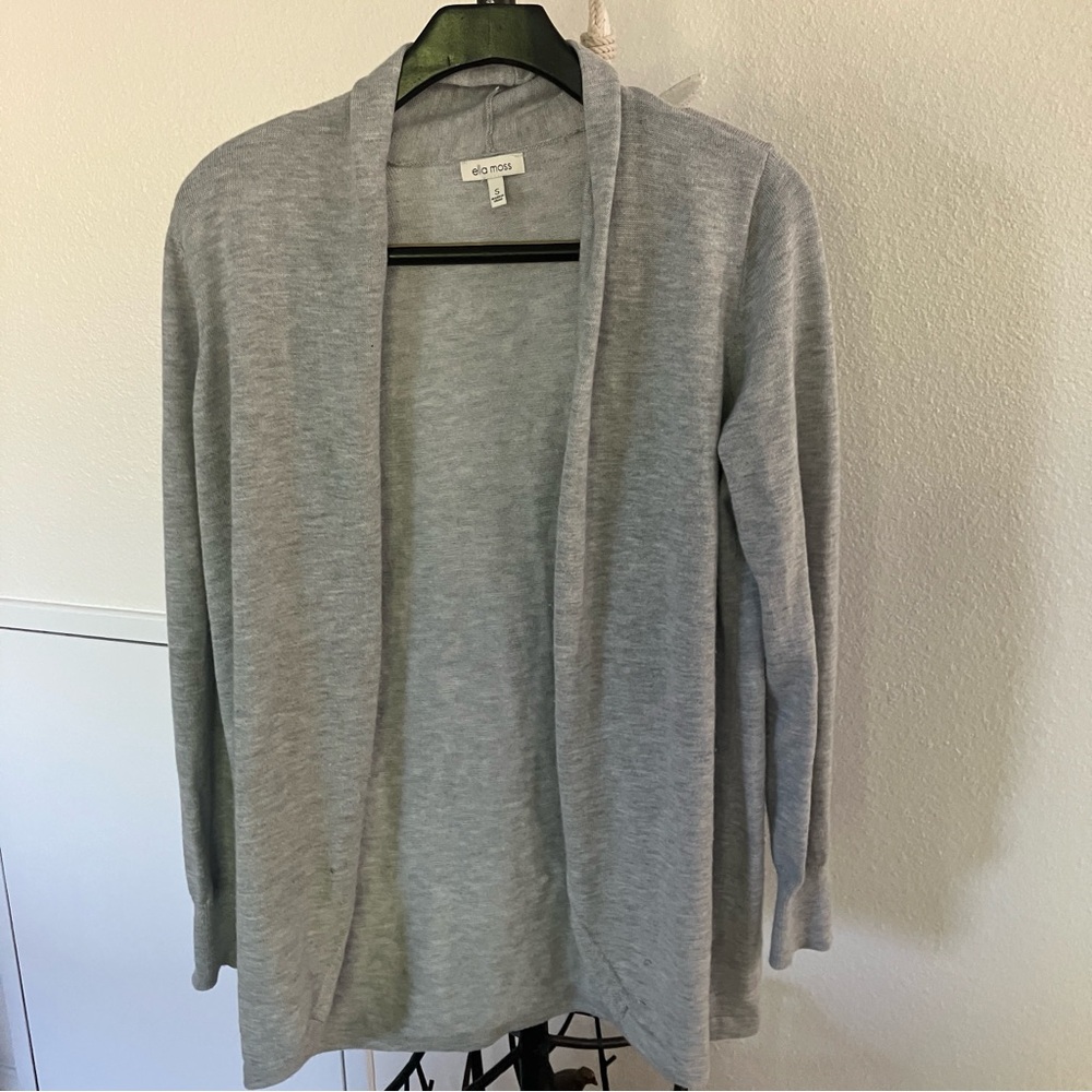 Ella Moss Gray Cardigan Sweater Lightweight Knit